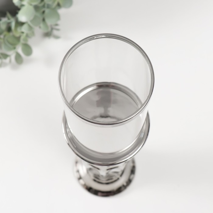 Подсвечник керамика, стекло на 1 свечу "Арте" d=7,5 см серебро 9х9х37,5 см