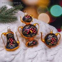 Набор ёлочных игрушек "Чаепитие" h-Кофейник-6,5 см, самовар-10,5 см, чайник-5 см Набор ёлочных игрушек "Чаепитие" h-Кофейник-6,5 см, самовар-10,5 см, чайник-5 см