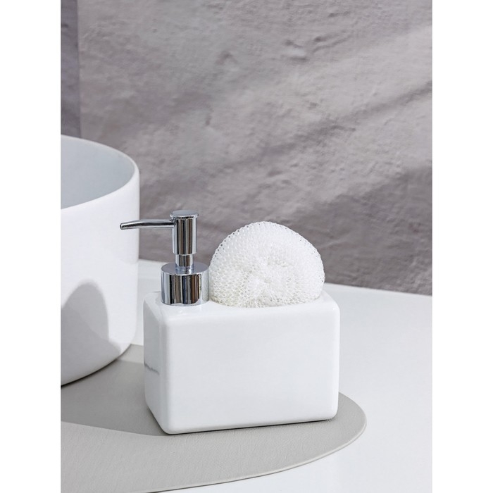 Дозатор для моющего средства с подставкой для губки SAVANNA «Природа», 450 мл, цвет белый Дозатор для моющего средства с подставкой для губки SAVANNA «Природа», 450 мл, цвет белый