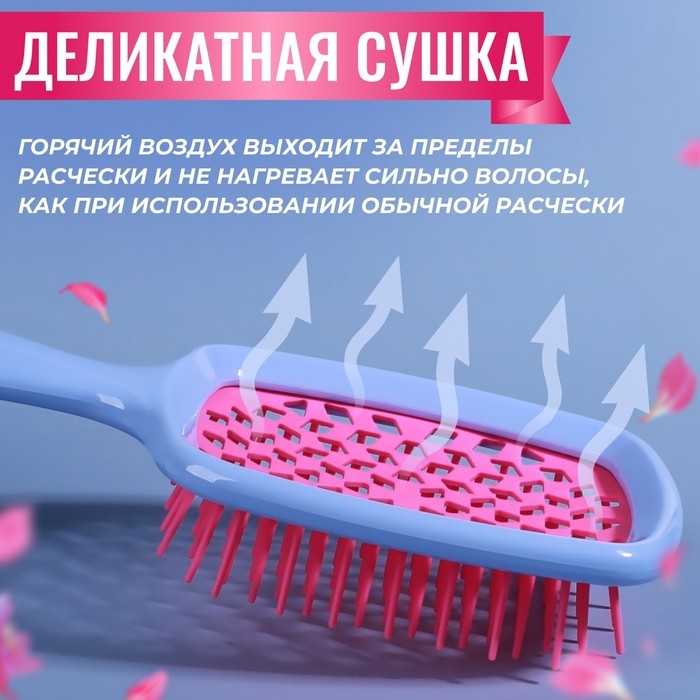 Расчёска массажная, широкая, вентилируемая, 8,5 &times; 20,5 см, PVC коробка, цвет голубой/розовый