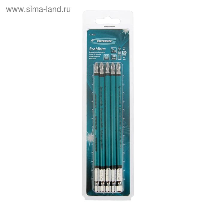 Набор бит GROSS 11203, PH2 х150, сталь S2, 5 шт. Набор бит GROSS 11203, PH2 х150, сталь S2, 5 шт.
