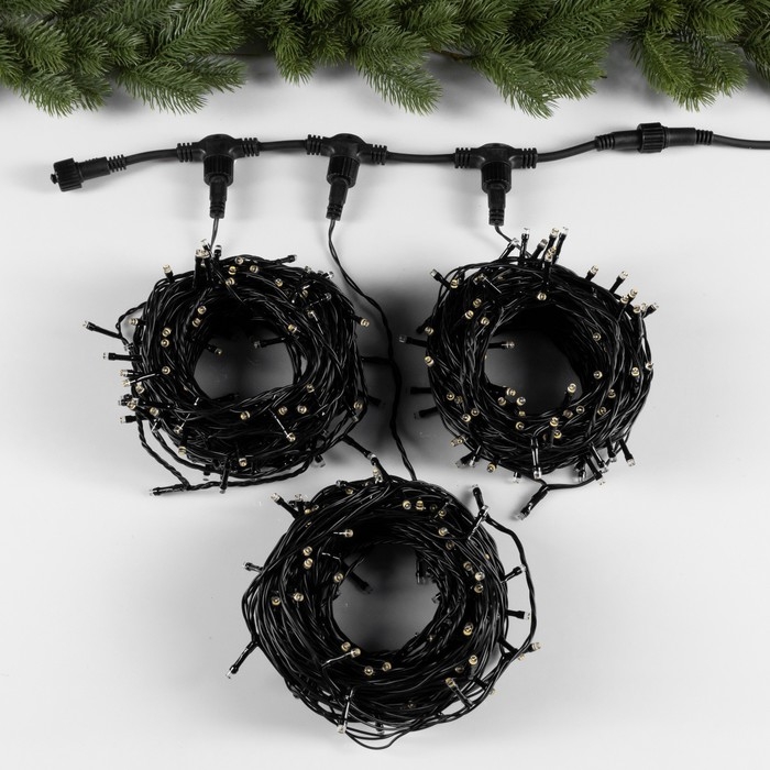 Гирлянда &laquo;Клип-лайт&raquo; 3 нити по 20 м, IP44, УМС, тёмная нить, 399 LED, свечение тёплое белое, мерцание всех светодиодов, 24 В