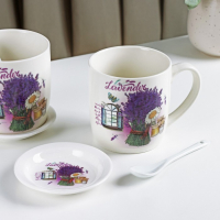 Набор кружек керамических с ложками и подставками &laquo;Букет лаванды&raquo;, 2 предмета: 330 мл, рисунок МИКС