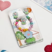 Комплект детский &laquo;Выбражулька&raquo; 4 предмета: заколка, клипсы, браслет, кольцо, цветики, цветной