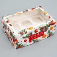 Коробка складная на 6 капкейков с окном &laquo;Счастья в новом году&raquo;, 25 х 17 х 10 см, Новый год