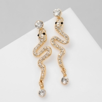 Новый год! Символ года 2025! Серьги со стразами «Змея» обольщение, цвет белый в золоте Новый год! Символ года 2025! Серьги со стразами «Змея» обольщение, цвет белый в золоте