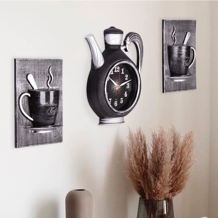 Часы настенные интерьерные для кухни Часы настенные интерьерные для кухни "Сангино", бесшумные, 26.5 х 24 см, черное серебро, АА