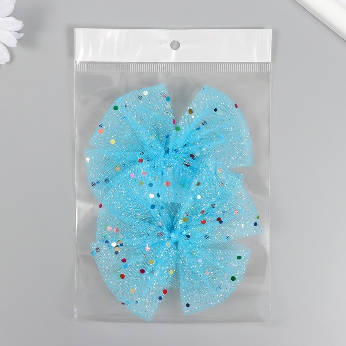 Декор для творчества "Бант из Фатина"  голубой, 9 см (набор 2 шт)