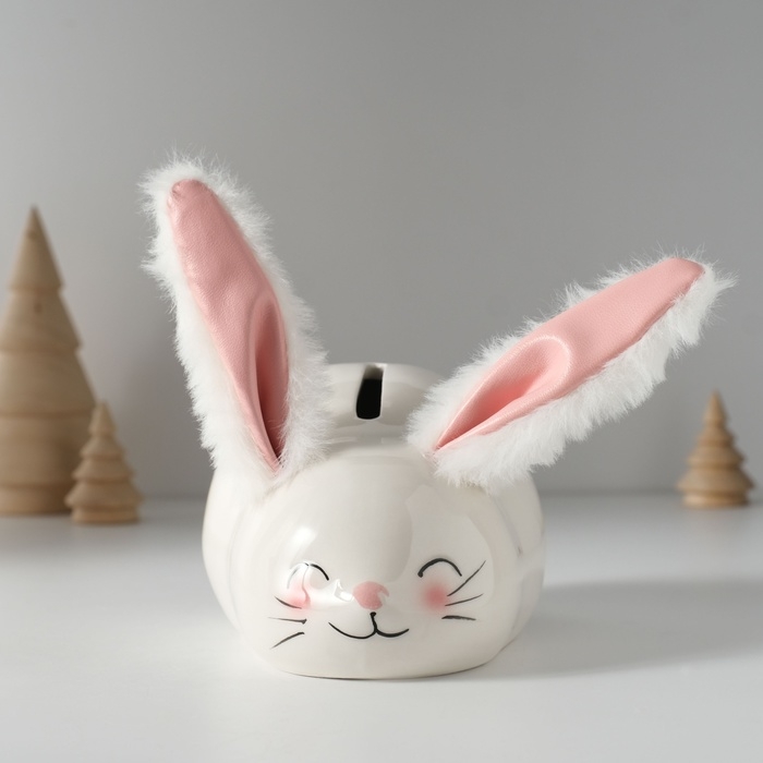 Копилка керамика "Румянный кролик с мягкими ушками" 8,8х13,2х7 см