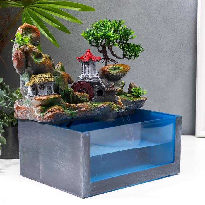 Фонтан настольный от сети, подсветка + аквариум Фонтан настольный от сети, подсветка + аквариум "Пагода на вершине" 32х21х30 см