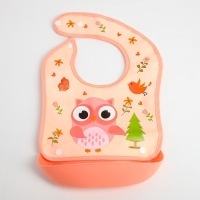 Нагрудник для кормления &laquo;Совушка&raquo; непромокаемый на кнопке, с супер-карманом