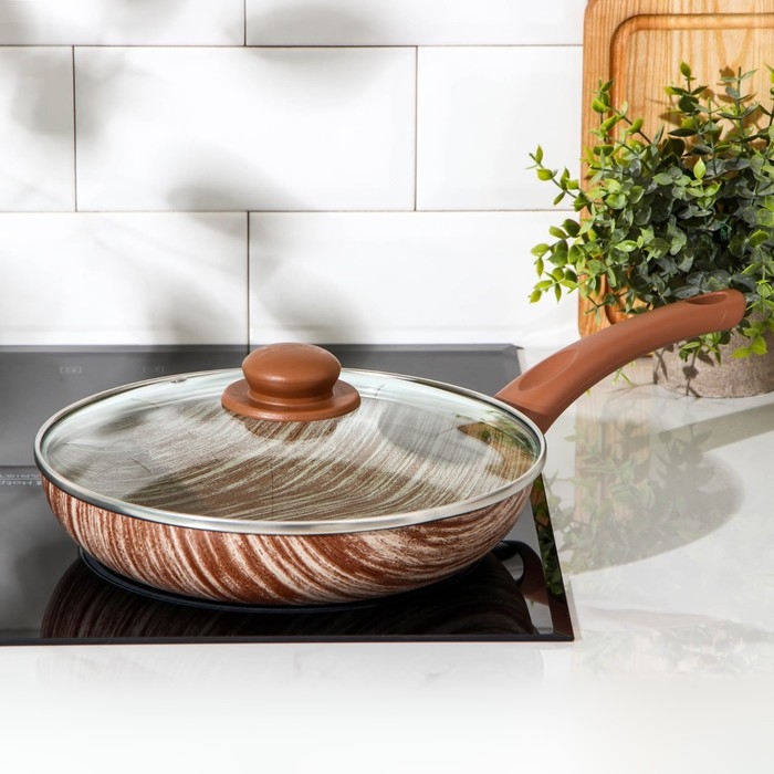 Сковорода глубокая Kantry, d=26 см, стеклянная крышка, пластиковая ручка, антипригарное покрытие, цвет бордовый