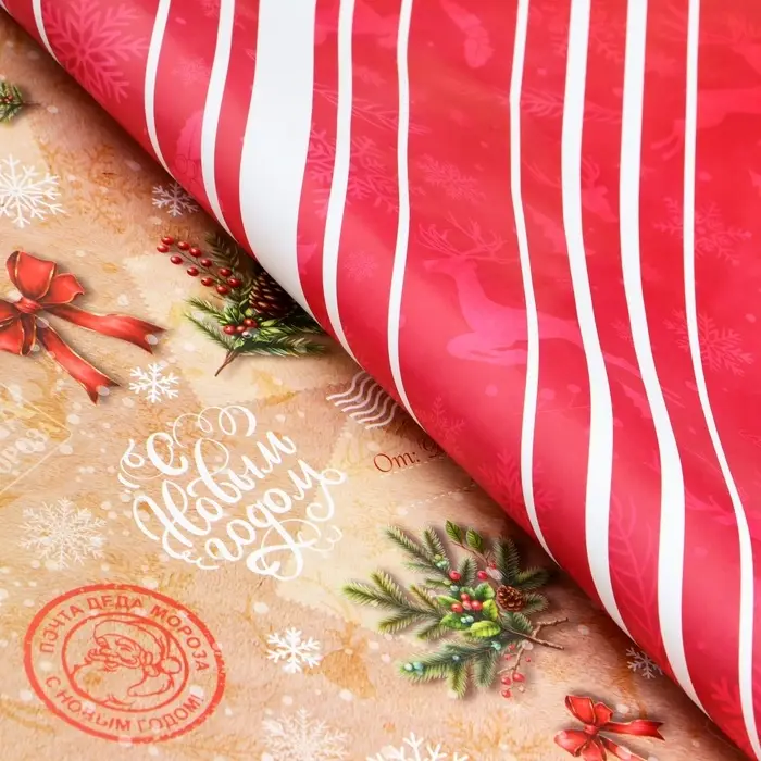 Бумага упаковочная новогодняя &laquo;Почта&raquo;, глянец, двусторонняя, 80 г/м&sup2; , 50&times;70 см
