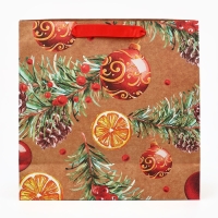 Пакет подарочный новогодний крафтовый квадратный &laquo;Новогоднее настроение&raquo;, 30 х 30 х 12 см, Новый год