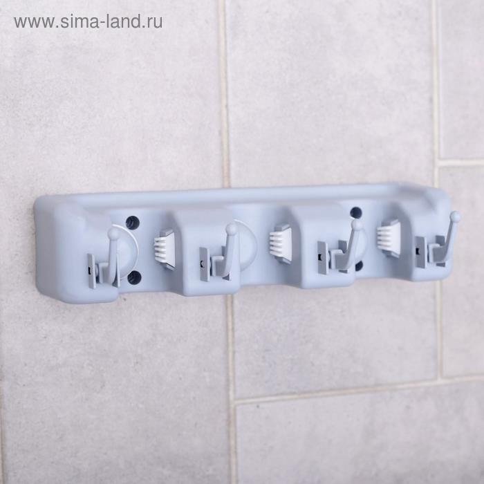 Держатель для уборочного инвентаря с крючками Доляна, 26&times;6&times;10 см, цвет серый