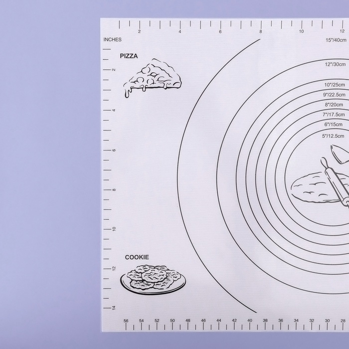 Коврик для выпечки и раскатки теста с разметкой, армированный &laquo;Эрме&raquo;, силикон, 59,5&times;40 см, белый