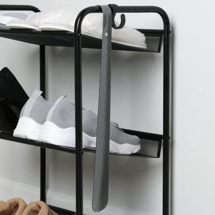 Ложка для обуви Доляна, с крючком, 42&times;4 см, покрытие антик серебро