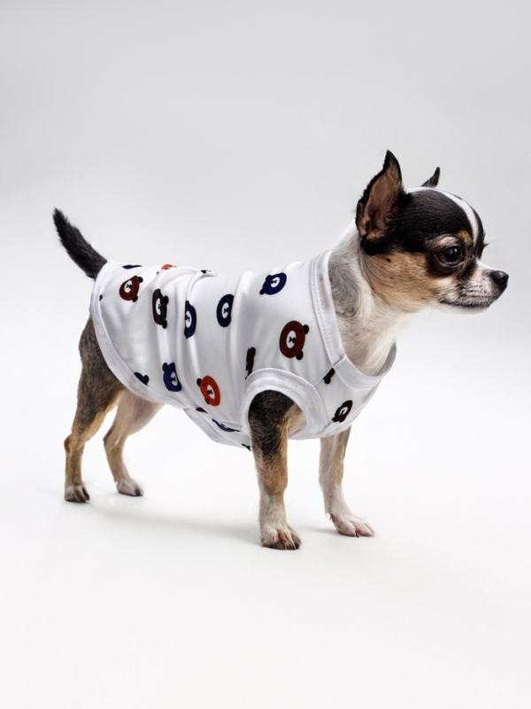 Футболка для животных "Мишка",S (С 25, ОГ 38 см) , белая