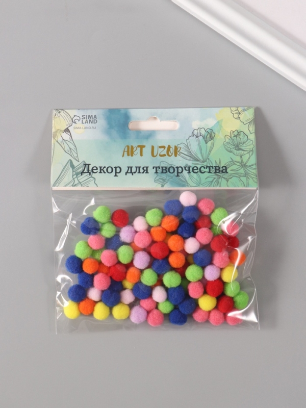 Декор для творчества "Помпончики. Яркие краски" d=1 см набор 100 шт
