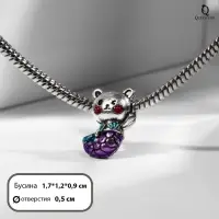 Шарм &laquo;Мишка&raquo; русалка, цветной в чернёном серебре