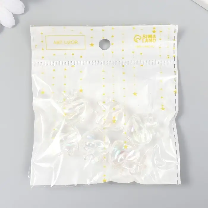 Бусина для рукоделия и плетения &laquo;Арт Узор. Сердечко с короной прозрачный перламутр&raquo;, пластик, 2.1&times;1.4&times;2.5 см