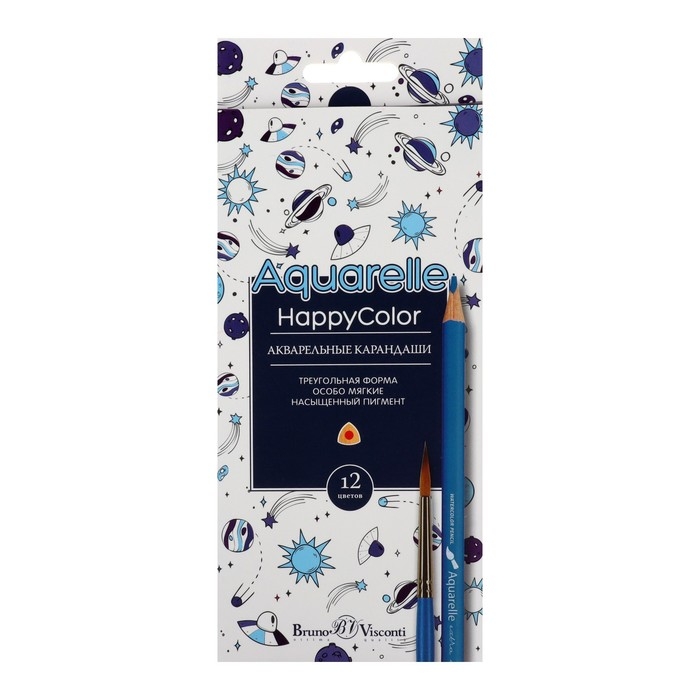 Карандаши акварельные 12 цветов HappyColor, МИКС