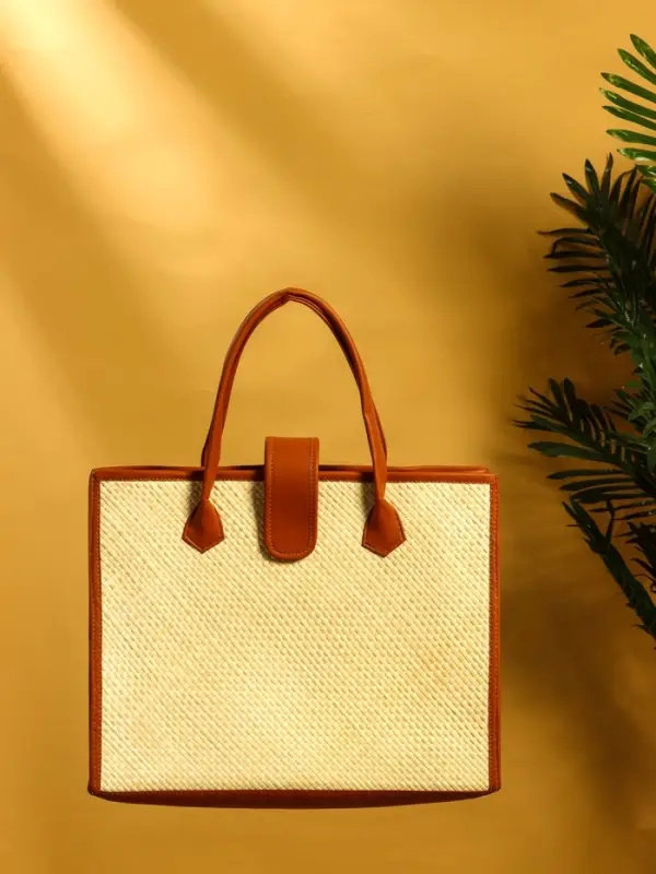 Сумка плетёная на застёжке из пандана 41х16х50 см, бежево-коричневый