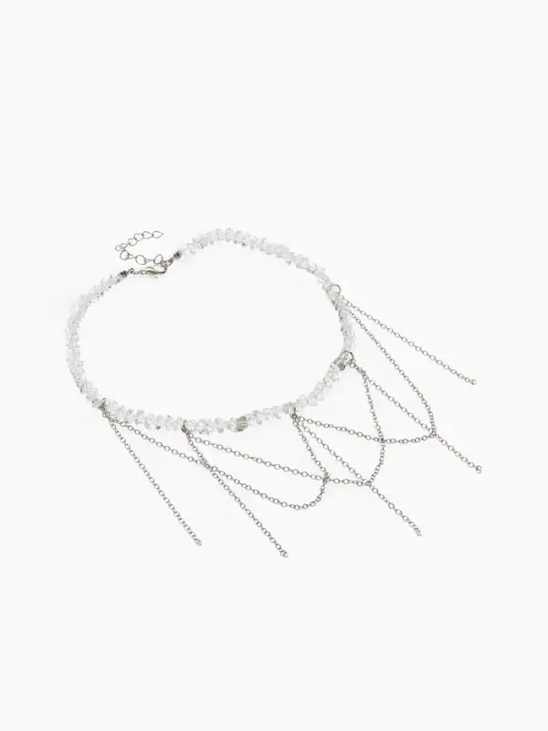 Колье "Дуга" водопад, цвет белый в серебре