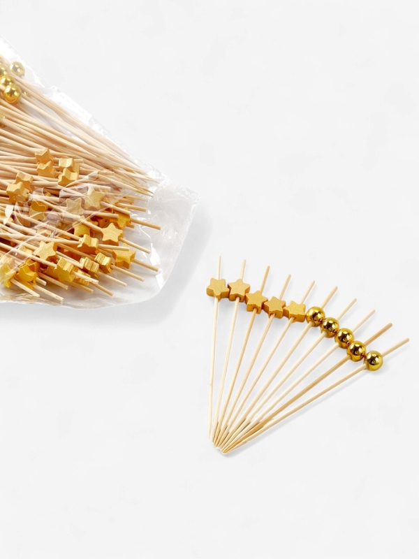 Шпажки для канапе &laquo;Звезды и Бусины&raquo; бамбук, цвет золото, 100 шт.