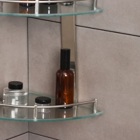 Полка для ванной комнаты 2х-ярусная угловая Штольц St&ouml;lz, 24&times;24&times;28 см, нержавеющая сталь, стекло