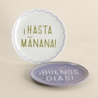 Тарелки SL Home &laquo;Уроки испанского: &iexcl;Hasta ma&ntilde;ana - Buenos dias&raquo;, d=22 см, набор 2 шт., фарфор, белые, фиолетовые