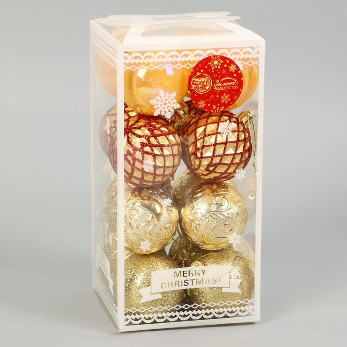 Набор шаров пластик d-6 см, 16 шт "Мелодия" грани глянец, золото