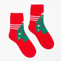 Носки женские &laquo;Ёлка в звездах&raquo;, цвет красный, размер 23-25