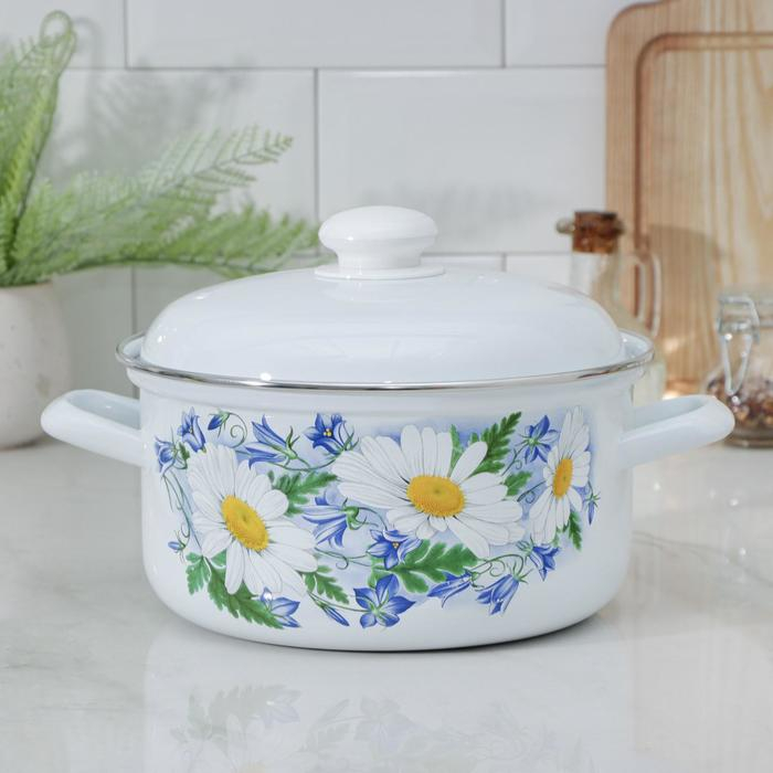 Кастрюля эмалированная цилиндрическая &laquo;Уральский сувенир&raquo;, 3 л, индукция, цвет белый, деколь МИКС