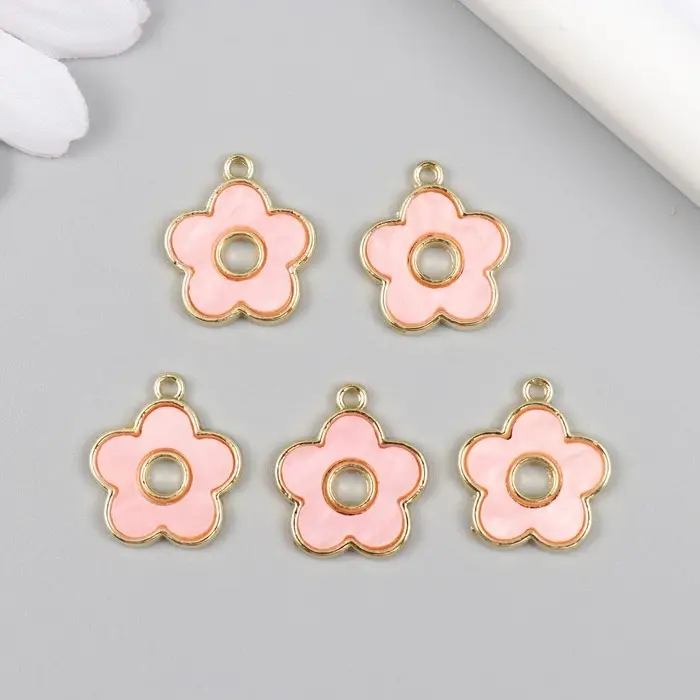 Декор для творчества металл, акрил "Розовый цветочек" золото 0,2х1,6х1,7 см