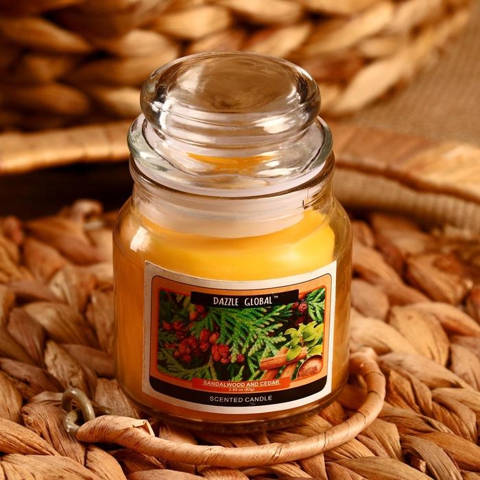 Свеча в банке "Сандал и кедр" 82 гр 6х9х9 см