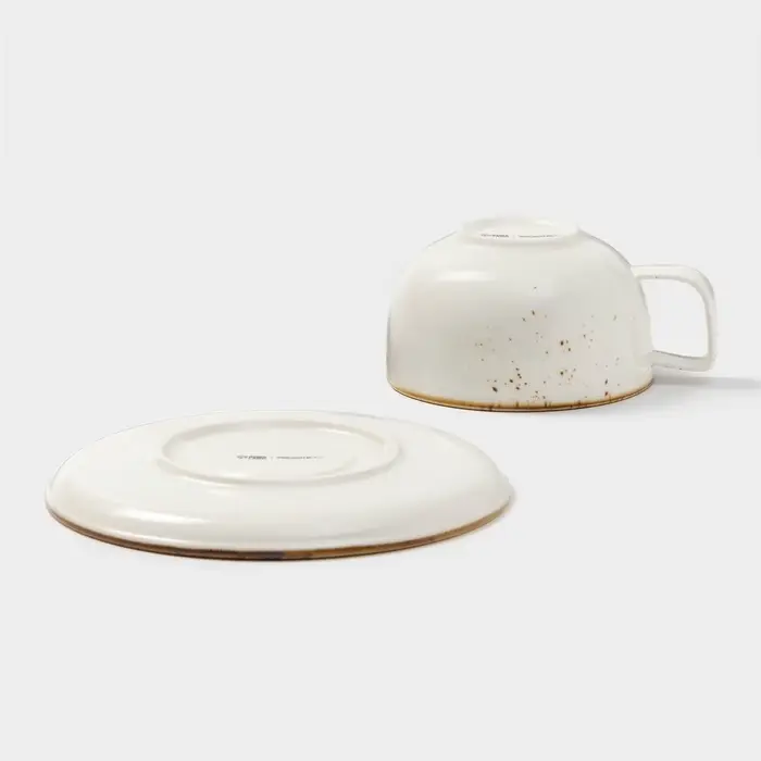 Чайная пара фарфоровая Magistro &laquo;Церера&raquo;, 2 предмета: чашка 250 мл, блюдце d=16,5 см, цвет белый