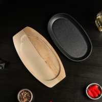 Сковорода чугунная на деревянной подставке Magma &laquo;Овал&raquo;, 24&times;14&times;2 см, цвет чёрный