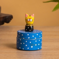 Сувенирная шкатулка &laquo;Котик&raquo;, 5&times;5&times;7.5 +/- см, дерево, синяя