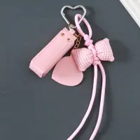 Брелок кожзам с карабином, с зеркалом "Для помады. Бант" розовый 23х3х3,5 см