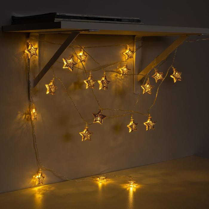 Гирлянда &laquo;Нить&raquo; 4 м с насадками &laquo;Звёздочка&raquo;, IP20, прозрачная нить, 20 LED, свечение тёплое белое, 8 режимов, 220 В