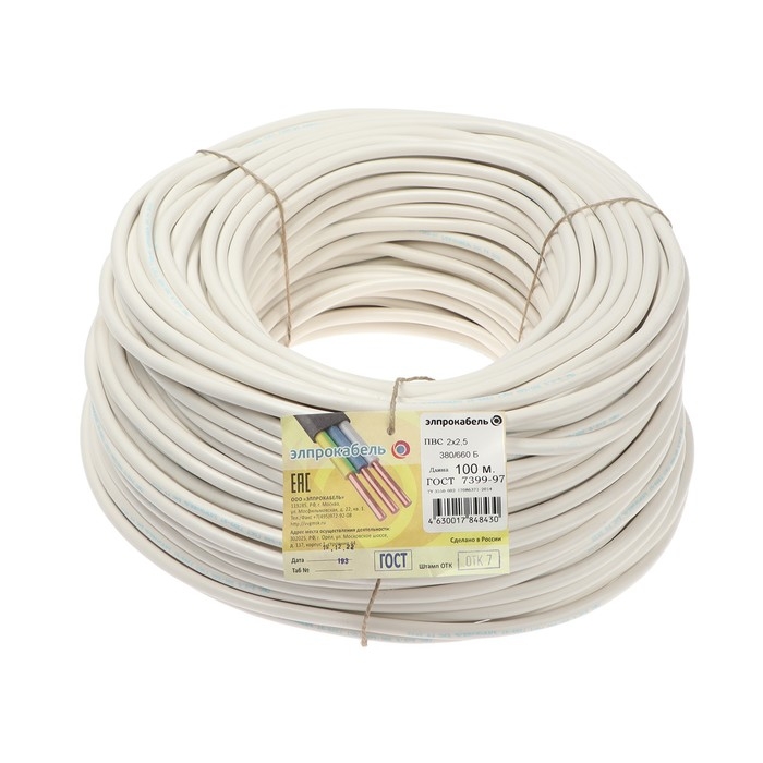Провод гибкий круглый ПромЭл ПВС, 2х2.5, 100 м, ГОСТ