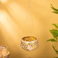 Подсвечник подвесной из кокоса, 14&times;14&times;10 см, золотисто-белый