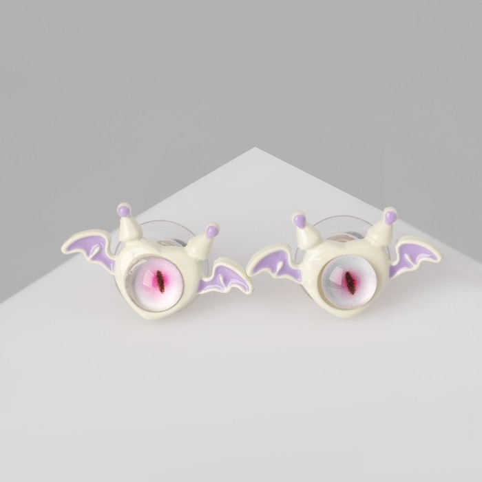 Серьги с эмалью &laquo;Монстрики&raquo; с крылышками, цвет бело-розовый