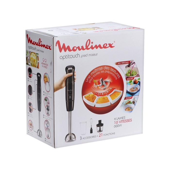 Блендер Moulinex DD833810, погружной, 600 Вт, 16 скоростей, 0.8 л, 3 насадки, чёрный Блендер Moulinex DD833810, погружной, 600 Вт, 16 скоростей, 0.8 л, 3 насадки, чёрный