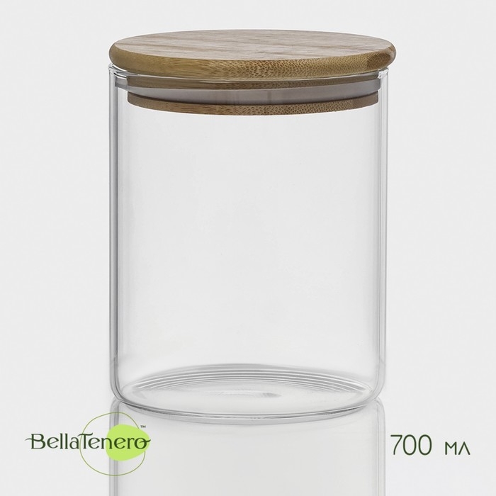 Банка стеклянная для хранения сыпучих продуктов &laquo;Эко&raquo;, 700 мл, 10&times;12,5 см, с бамбуковой крышкой