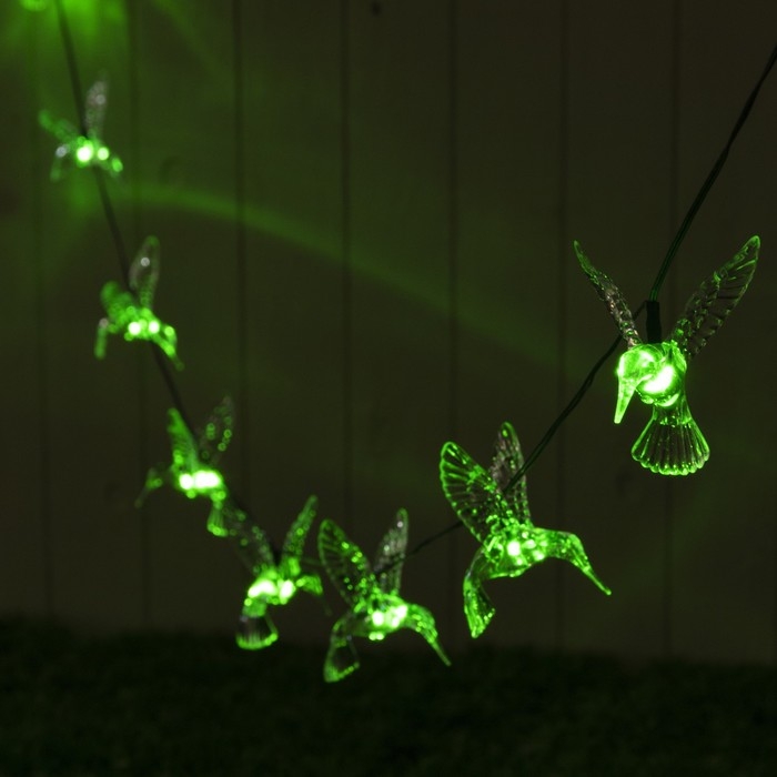 Гирлянда «ЭРА» «Нить» 3.8 м с насадками «Колибри», IP44, тёмная нить, 10 LED, свечение мульти, 1 режим, солнечная батарея Гирлянда «ЭРА» «Нить» 3.8 м с насадками «Колибри», IP44, тёмная нить, 10 LED, свечение мульти, 1 режим, солнечная батарея