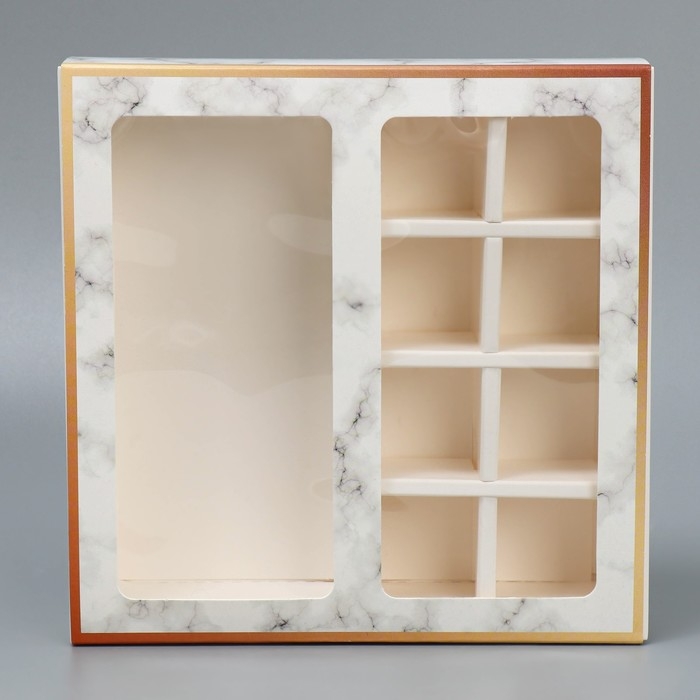 Коробка под 8 конфет и шоколад с ячейками, кондитерская упаковка, &laquo;Мрамор&raquo; 18 х 18 х 4 см