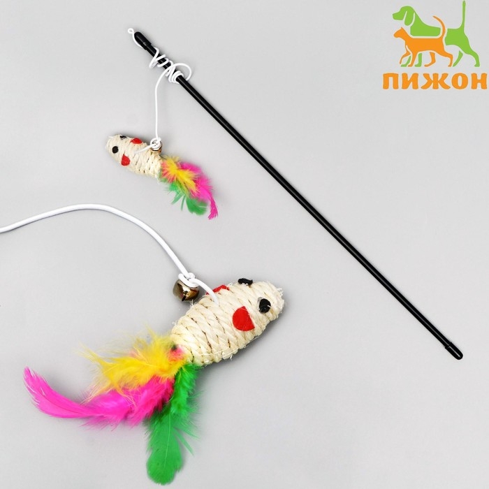 Дразнилка-удочка "Мышь из сизаля", микс цветов