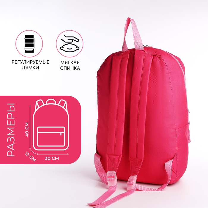 Рюкзак школьный на молнии, наружный карман, цвет фуксия Рюкзак школьный на молнии, наружный карман, цвет фуксия